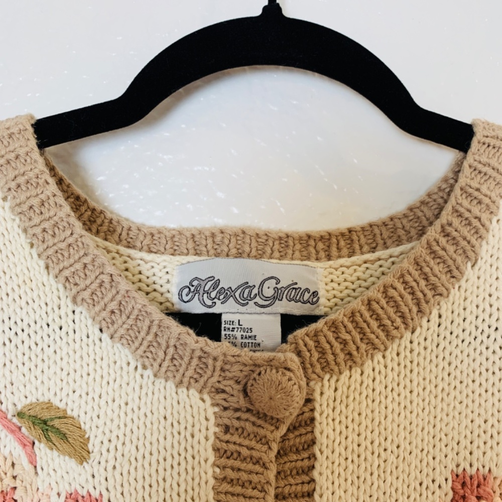 Vintage Alexa Grace Embroidered Sweater Cardigan Womens Large Cottagecore Floral - Picture 2 of 16